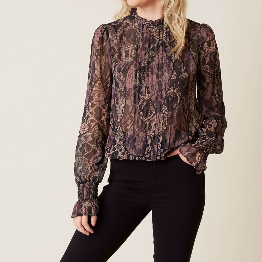 Guess Black and Purple Pleated Blouse